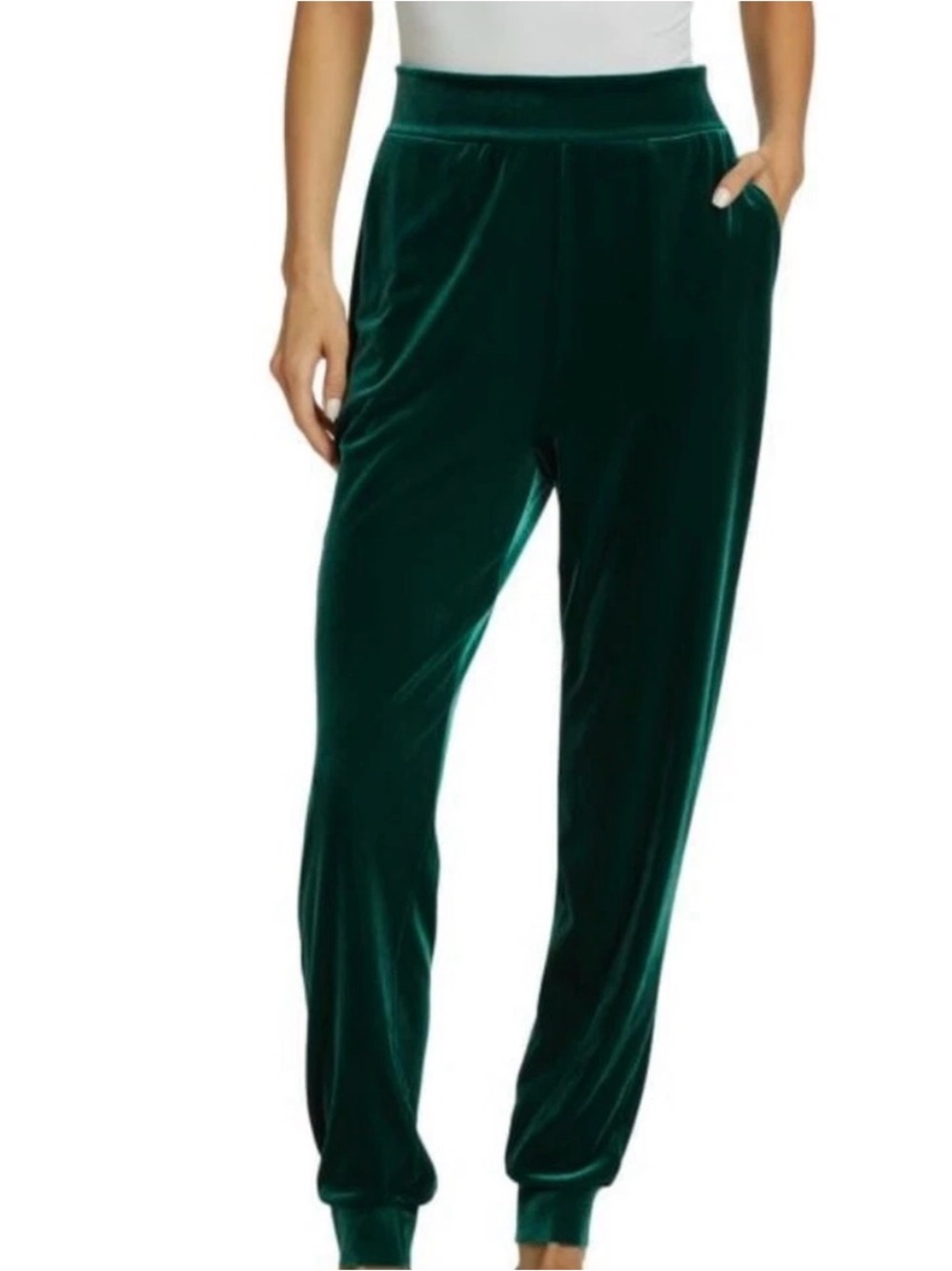 Chiara Boni La Petite Robe Leisure Emerald Green Velvet Joggers Made in Italy